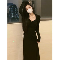 FOURDATRY 早秋新款法式包臀连衣裙辣妹感长袖Dresses 粉