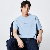 杰克·琼斯（JACK&JONES）夏男装男士上衣纯棉立体字母休闲男百搭潮流刺绣短袖宽松T恤男士 雾蓝色C40 XL 185 185/104A/XL