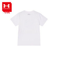 安德玛（Under Armour）男童速干跑步短袖T恤印花圆领短袖速干上衣243120154 白色  130 