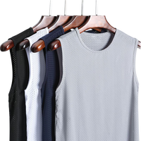 浪莎冰丝背心男士夏季透气网孔宽肩运动休闲弹力打底衫男3件装