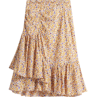 红袖奥莱夏季新款女装不规则波浪边碎花抽绳半身裙 桔花608