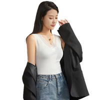 浪莎蕾丝吊带背心女拼接性感V领西装内搭修身显瘦打底衫