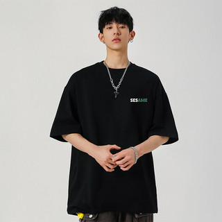 SESAME STREET短袖t恤纯棉圆领宽松凉感2025休闲男士运动潮流Y403黑色3XL 3XL (170-180斤)