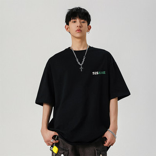 SESAME STREET短袖t恤纯棉圆领宽松凉感2025休闲男士运动潮流Y403黑色3XL 3XL (170-180斤)