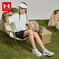 安德玛（Under Armour）男女童户外通勤速干印花圆领短T童装短上衣252320305 浅灰绿  130