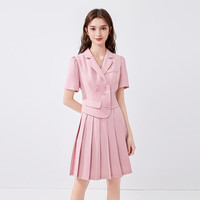 秋水伊人经典翻驳领西装假两件连衣裙2024年夏季女装通勤裙子 米粉 L