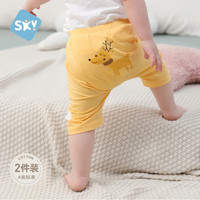 舒贝怡2件装儿童裤子夏装女童男童七分裤宝宝大PP裤夏季婴儿裤子 满印小鹿+黄色 73 cm(6-12个月)