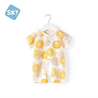 舒贝怡婴儿衣服夏季0-2岁宝宝短袖连体衣卡通新生儿薄款爬服 黄绿桔子 90cm (18-24个月)