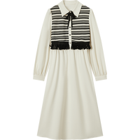 爱居兔春季新款经典黑白拼接设计感长袖连衣裙EQLCJ1P003A 米白镶拼03 170/92A