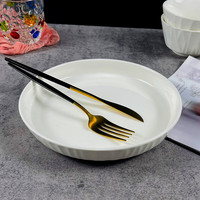 肃匠肃匠陶瓷米饭碗家用汤碗面碗餐具套装釉下彩描边餐具吃饭饭早餐碗 竹月8英寸盘2只