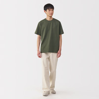 無印良品 MUJI（無印良品 ）男式 天竺织 圆领短袖T恤 男士打底衫男款 25年夏季 深绿色 S (165/84A)