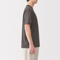 無印良品 MUJI（無印良品 ）男式 天竺织 圆领短袖T恤 男士打底衫男款 25年夏季 棕色条纹 XL (180/104A)