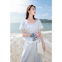 三彩若潮大码女装2025夏条纹花边开衫半裙两件套装小清新胖MM 天空蓝条纹 S 155/84B