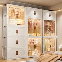 邦尼美家宝宝衣柜儿童衣服收纳柜储物箱卧室简易免安装可折叠柜婴儿小衣橱 58cm面宽【1透色衣柜+2储物柜】