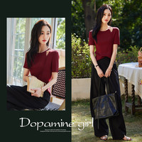 德玛纳 dme【单侧镂空露肩设计】夏季小性感辣妹线衫修身气质针织衫女上衣