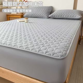 星寇水洗磨毛全包围夹棉床笠加厚席梦思床垫保护套床罩防尘防滑罩套 椭圆格夹棉床笠-浅灰 120*200cm单床笠