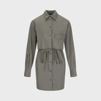 ZARA【100%纯棉】舒适休闲文艺气质纽扣开襟假两件翻领长袖短款连衣裙