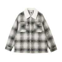 杰克·琼斯（JACK&JONES）男装春秋logo刺绣格纹织花设计宽松翻领毛呢大衣外套224427022 E04 S 170