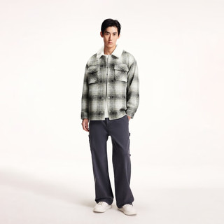 杰克·琼斯（JACK&JONES）男装春秋logo刺绣格纹织花设计宽松翻领毛呢大衣外套224427022 E04军绿色 L 180