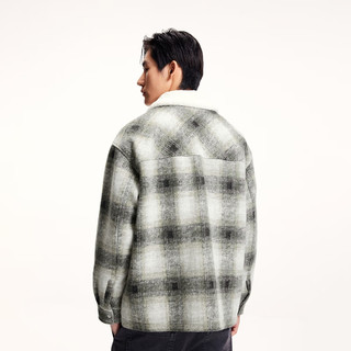 杰克·琼斯（JACK&JONES）男装春秋logo刺绣格纹织花设计宽松翻领毛呢大衣外套224427022 E04军绿色 L 180