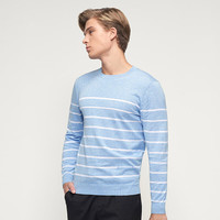 七匹狼长袖线衫男春季圆领条纹针织衫男装上衣QA 113(浅蓝) 175/92A/XL