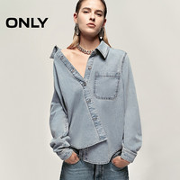 ONLY2025夏季复古时尚柔软翻领宽松牛仔衬衫女 160/80A/S