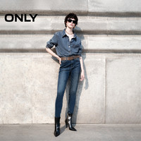 ONLY2025夏季复古时尚柔软翻领宽松牛仔衬衫女 160/80A/S
