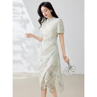 马克华菲 女装新中式国风立领旗袍女夏季小个子气质减龄碎花中长连衣裙