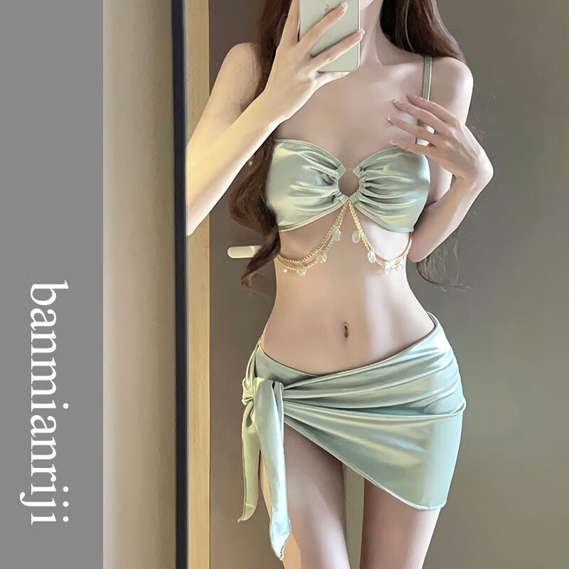 DUTRIEUX 比基尼泳衣女泡温泉性感纯欲显瘦小清新式泳池沙滩泳装三件套 比基尼3件套 XL【建议110-130斤】