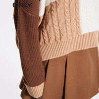 ONLY时尚撞色落肩宽松长袖V领针织衫女|123413074 C10 沙色 XS (155) 76A 155/76A/XS