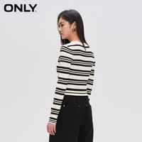 ONLY时尚百搭修身条纹圆领长袖针织衫女|123424031 G40 深夜白条MIDNIGHT MOOD L 170/88A