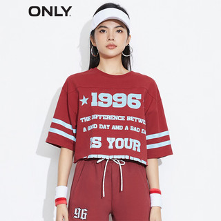 ONLY时尚休闲圆领套头字母短款短袖T恤女|123101088  F16 里约红RIO RED M (165) 84A 165/84A/M
