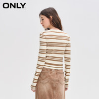 ONLY时尚百搭修身条纹圆领长袖针织衫女|123424031 HF2 牛津咖条OXFORD BROWN S 160/80A 160/80A/S