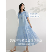 茵曼（INMAN）章若楠同款法式度假女装木耳边连衣裙休闲宽松2025夏季新品长裙子