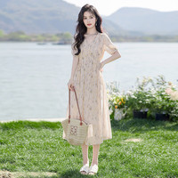 丝柏舍 SPECIAL法式碎花裙2025夏装新款女装甜美风泡泡袖V领收腰连衣裙