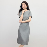 熙世界sllsky通勤闪片圆领连衣裙女夏季新款简约休闲收腰T恤长裙子 花