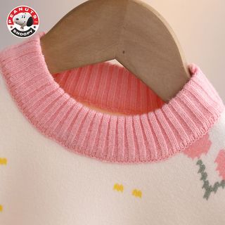 史努比女童毛衣春秋冬加绒套头圆领针织衫儿童樱桃可爱外穿保暖衫