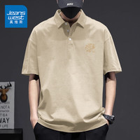 真维斯(JEANSWEST)凉感polo衫男士宽松翻领短袖T恤男装夏季休闲衬衫领半袖透气上衣 卡其 小莲花_K 2XL