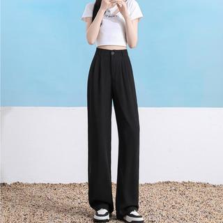 直筒西装裤女夏季薄款高腰显瘦垂感时尚百搭宽松窄版阔腿休闲裤