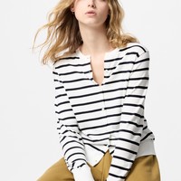 优衣库 UNIQLO 女装莫代尔棉混纺圆领条纹针织开衫长袖可机洗25新款476975