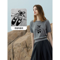 三彩2025春季新款圆领正肩短袖芭蕾风提花针织衫套头小衫 预售[付款内15天]发