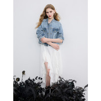 三彩2025春季宽松短款水洗牛仔外套立领长袖简约夹克上衣M 天空蓝发 XL 170/92A