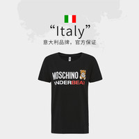Moschino/莫斯奇诺 女士字母小熊印花圆领棉质短袖T恤 黑色
