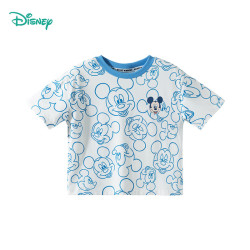 Disney baby 童装男女夏季卡通短袖T恤时尚休闲舒适透气 ZD2ES010蓝白