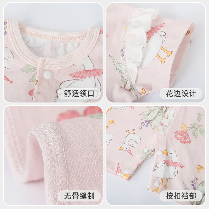 彩婴房婴儿连体衣薄款夏季女宝衣服短袖新生婴幼儿空调服哈衣爬服