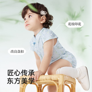 YeeHoO英氏婴儿新中式包屁衣纯棉宝宝碎花连体衣新生儿衣服夏季2025 春时花枝