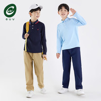 euv 儿童裤子男童卡其色校服裤女童纯棉长裤中大童小孩春装休闲裤 藏青色【加绒】