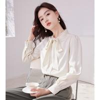 香影 X.YING【时尚秋装】雪纺衬衫女长袖飘带法式上衣通勤职业衬衣