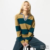 优衣库 UNIQLO 女装柔滑棉质休闲polo领条纹针织衫毛衣毛衫上衣新款476973