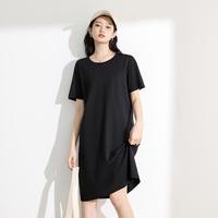 夏季潮款短袖连衣裙女宽松舒适休闲优雅透气纯棉柔软纯色T恤裙女
